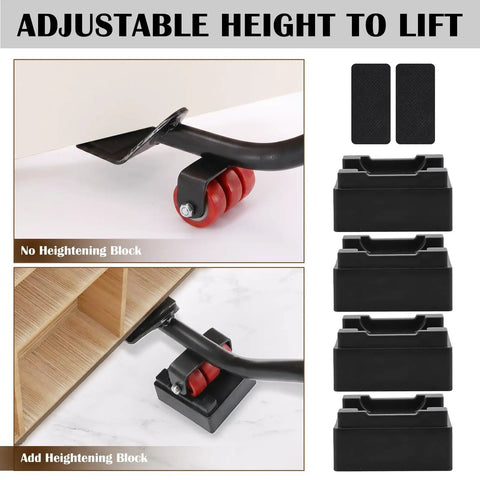Get Your Heavy Furniture Moving Easy With This Badass 29 Inch Long Furniture Lifter Tool Set featuring adjustable height and rolling wheels.