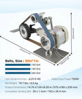 750W Variable Speed Belt Grinder Sander With VFD Control And 2 Molds showing a detailed metal frame and sanding belts in various grits.