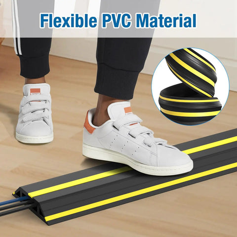 10 Foot Floor Cable Cover Protector Pro Grade Heavy Duty PVC Duct Easy To Unroll And Route Cables, Prevent Trip Hazards
