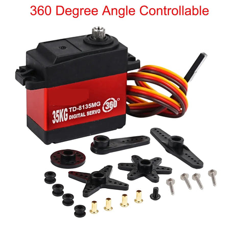 Top Shelf Heavy Duty Digital Servo 35KG Torque providing Full 360 Degree Continuous Rotation control with accessories for RC projects.