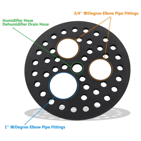 Six Point Five Inch Drain Cover With Integrated Ports For PVC Elbows And Pipe, Floor Drain Strainer With Removable Round Disc