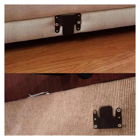 Built Tough Sectional Couch Connectors Universal Modular Sofa Interlocking Clips With Heavy Duty Screws visible on a couch.