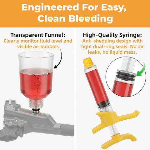 Pro Grade Hydraulic Brake Bleed Kit With 150ml Mineral Oil And CNC Brass Adapters For Shimano Magura TEKTRO TRP, funnel and syringe