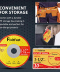 FixltFast metal cut-off wheel, 1-1/2 in diameter, fiberglass reinforced, 11-pack with mandrels (front view).