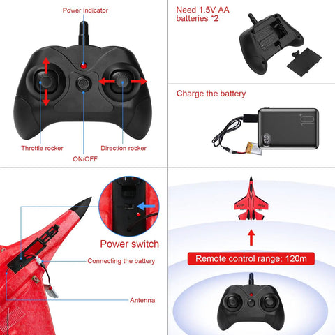 Remote control and battery instructions for Super Easy To Fly 2CH RC Airplane With 2.4GHz Remote Control RTF Dope Jet Style SU35 FX620