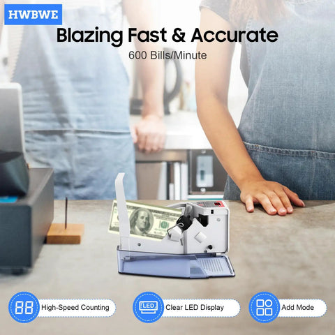 Person using Ultra Portable Money Counter For Bills Mini Cash Counter Multi Currency 600 Bills Per Minute With UV And WM Detection
