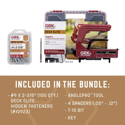 Killer Hidden Fastening Deck Kit With Screws One Hundred Piece Set includes tools and screws for composite wood deck projects.