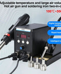 2 In 1 Soldering Station With Hot Air Rework And Soldering Iron Kit Pro Grade Digital Display SMD Repair Tool Includes 3 Nozzles 5mm 8mm 10mm