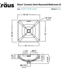 Elavo Ceramic Square Semi-Recessed Bathroom Sink dimensions and design specifications, including size and shape details.