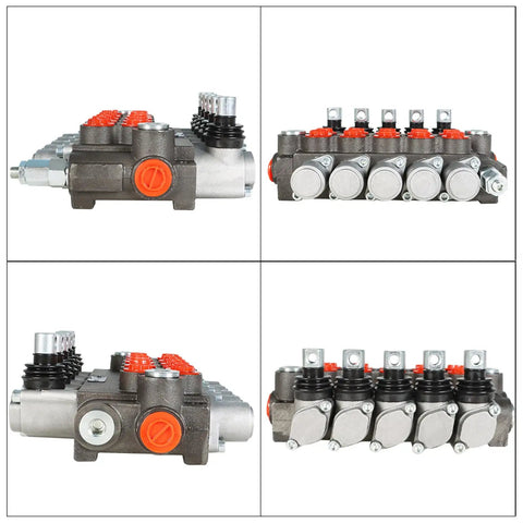 Five Spool Adjustable Hydraulic Directional Control Valve Monoblock For Tractor Loader 13 GPM 3600 PSI Cast Iron Heavy Duty