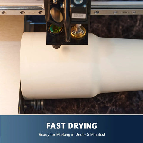 Premium Laser Marking Spray For Co2 And Fiber Engravers delivers knockout contrast on bare metals in fast drying application.