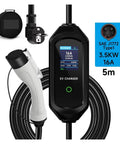 Grab And Go Portable 3.5KW 16A Type 1 SAE J1772 EVSE Fast Charging Cable with a digital display and 5m long cable.