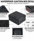 Hella Durable IP65 Waterproof ABS Junction Box Equipped With Two M24 Cable Glands For Heavy Duty Outdoor Electrical Setups And Custom Electronic Project Enclosures Premium Black with black sealing ring and mounting posts.