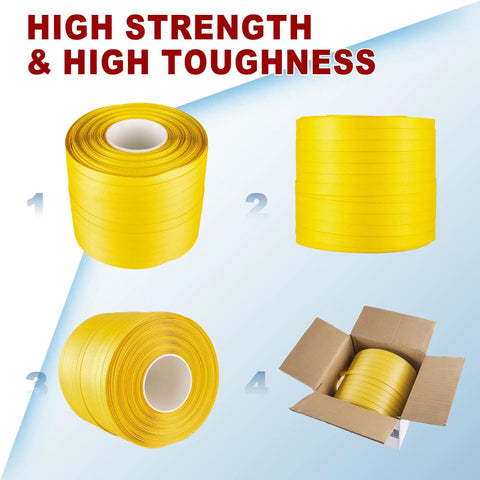 Built Tough For Heavy Lifting No Hassle Polypropylene PP Strapping Half Inch By 1000 Feet Pallet Securing Kit with Self Dispenser Box.