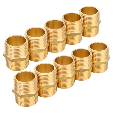 10 pack of 1 Inch NPT Male Hex Nipple Adapter Equal 1 Inch Hex Connector For Copper Brass Or Iron Pipe Fittings, corrosion-resistant brass