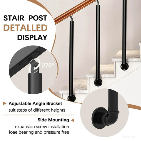 Tough As Nails Wrought Iron Step Railing With Heavy Duty Balusters For Outdoor Decks And Backyards Rock Solid 95 Cm adjustable angle bracket detail