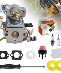 Carburetor Rebuild Kit For Poulan Pro Chainsaws And Craftsman 35cc 42cc Models Easy Install Complete Kit With Gaskets Fuel Line Filter Primer Bulb Spark Plug Adjustment Tool Walbro WT Compatible showing parts layout.