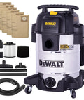 Stealthsonic 10 Gallon Wet And Dry Shop Vacuum With 5 HP Heavy Duty Stainless Steel Pro Grade Build Ultra Quiet Motor Complete Accessory Kit And Six Bonus Dust Bags Ideal For Job Sites Workshops And Garages