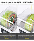 Moisture Busting Filament Dehydrator Dry Box With Upgraded Fan for 3D Printing, showing filament setup for Bowden and Direct Drive.