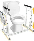 FSA HSA Eligible Sit And Rise Bathroom Safety Frame with adjustable rail on toilet, showing stability and support for seniors