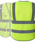 Worksite Ready Class 2 High Visibility Safety Vest With Zipper Front And 9 Pockets Neon Yellow Reflective Strips 3XL polyester