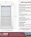 Measuring guide for Builder's Edge vinyl shutters with instructions for height and width for rough openings.