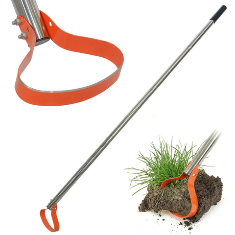 63 Inch Stirrup Hoe Garden Tool with adjustable long handle, orange 15-degree spring steel blade and anti-loosening nut.