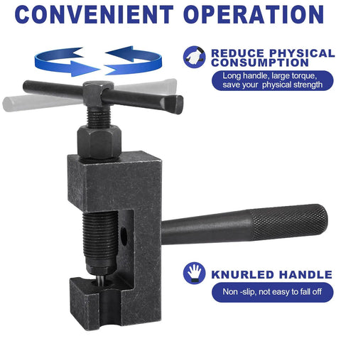 Heavy Duty Chain Breaker And Rivet Tool Set with long handle for easy operation, ideal for motorcycles, bikes, ATVs, and UTVs.