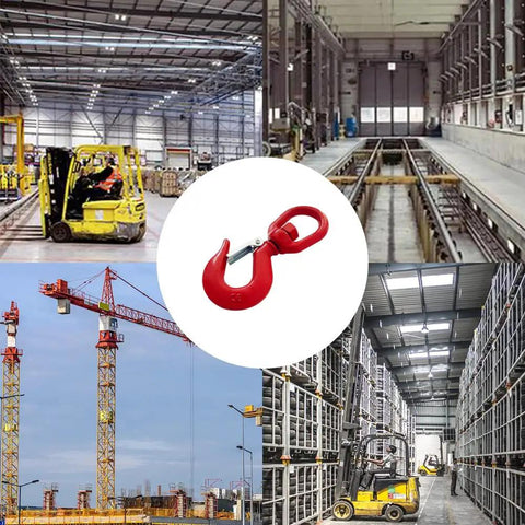 Heavy Duty 15 Ton Swivel Lifting Hook With Secure Latch Built Tough Like A Tank For Crane Or Forklift Use in warehouse setting.