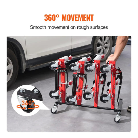 Car Dolly Rack Storage Organizer With 360 Degree Rotatable Wheels And Hydraulic Ratchet Trolley Jack Stand Holder For Four Dollies