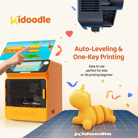 Kid Safe Mini 3D Printer With Enclosed Design, One Click Printing, showcasing touchscreen and printed toy model