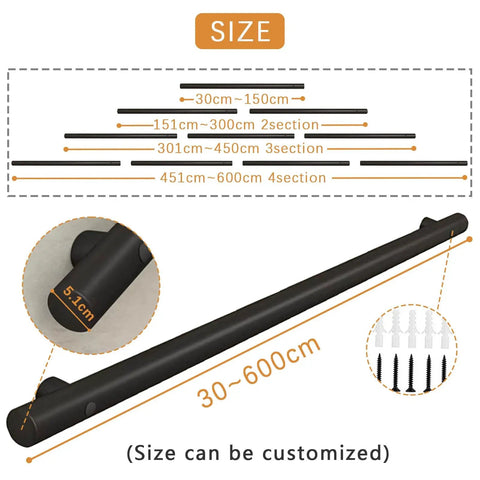 Top Shelf Black Stainless Steel Handrail Kickass Wall Mounted Banister For Indoor Stairs Straight Up Rust Proof Round Tube Design With Real Deal Safety And Durability size options from 30cm to 600cm.