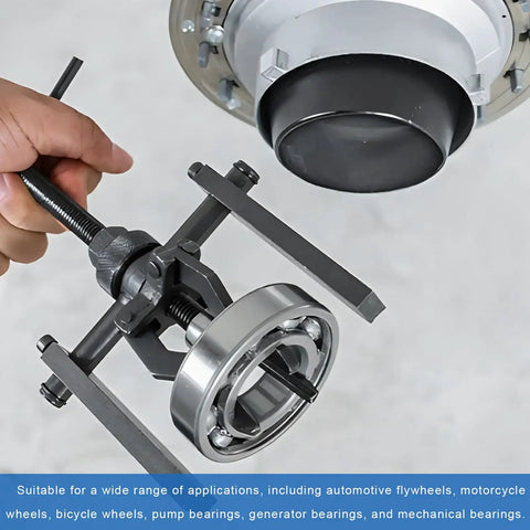 Two Jaws Bearing Puller 8 Inch Adjustable Steel Removal Tool For Auto Gear Work in use on automotive component