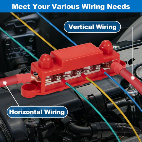 Installed Beefy 12V 24V 48V Power Distribution Block Bus Bar With Four M10 Terminal Studs And Six M4 Screw Terminals, 250A Max
