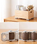 Beast Mode Mini Fixed Double Roller Caster Wheels Set Of 8 Low Profile Smooth Rolling Light Duty Hardware in use with wooden storage box.