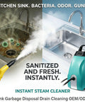 Quick Heat Up Yellow Steam Cleaner With Full Attachments For Multi-Spot Use 3000 Watt High Power Motor in use on dirty kitchen sink.