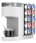Side Mount K Cup Holder For Keurig Adhesive Metal Pod Organizer Matte Black Finish 2 Pack Keeps 10 K Cups Handy And Neat Space Saving Counter Mount For Keurig Coffee Makers on white brewer with coffee mug