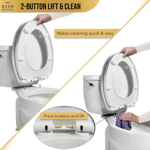 Elongated Soft Close Toilet Seat Heavy Duty Scratch Resistant Universal Fit Top Tier Bathroom Essential Zero Drama Closing built with a lift and clean feature.