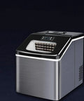 Heavy Duty Countertop Ice Maker With Rapid Freezing And Forty Pounds Daily Output Perfect For Home Bars And Kitchens Compact Stainless Steel Design showing front view with control panel.
