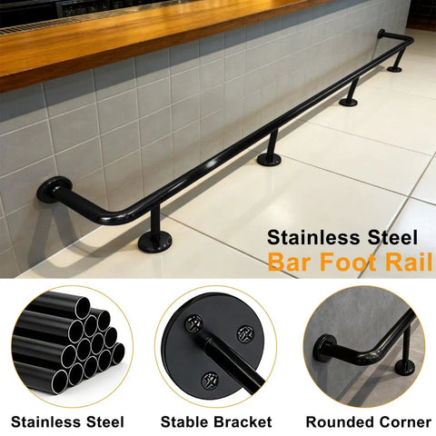 Bar Foot Rail Kit Stainless Steel Under Counter Mount Hardware With Foot Pedal, Rugged Rustproof Rail Bracket for indoor use