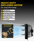 Side view of 14 Inch Shutter Exhaust Fan Wall Mount With Aluminum Blades enclosure showing motor features and specs.