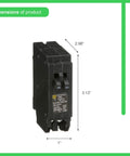 Dimensions of Homeline Tandem Circuit Breaker 20 Amp Dual Single Pole With 10kA Interrupt Rating, Easy Plug On Design.