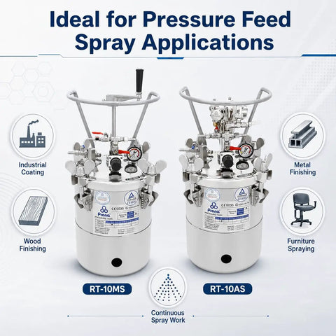 Built Like A Tank 10L Pneumatic Paint Pressure Pot Forged From Sus304 Stainless Steel Featuring Air Powered Automatic Agitator For Zero Hassle Continuous Mixing And Pro Level Spray Work
