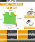 Diagram and dimensions of DIN Rail Ground Terminal Block With Screw Clamp For 600V 30A Electrical Wiring, Nylon PA66 Housing.