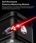 Pocket Ready Magnetic Clip On Flashlight With Built In Laser Distance Meter Delivering 650 Lumen White Light And 175 Lumen Red Light Type C Rechargeable Smart Display Emergency Work Light For Indoor Measurement, black close-up with red laser