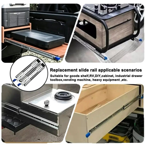 76mm Heavy Duty Ball Bearing Drawer Slides Full Extension For Truck Cabinets With Auto Locking Mechanism To Prevent Drawer Drift During Travel Secure Tool Storage For Work Trucks And RVs, steel rail on cabinet