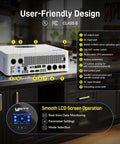 Heavy Duty 48 Volt 12KW Hybrid Inverter With 120V To 240V Split Phase Solar Charger showing ports and LCD operation.