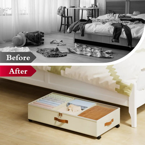 Smooth Roll Underbed Storage Cubes With Secured Transparent Lid And Custom Fit Dividers Two Pack Sturdy Plastic Bins For Winter Jackets Sneakers And Travel Gear A Real Deal Bedroom Refresh