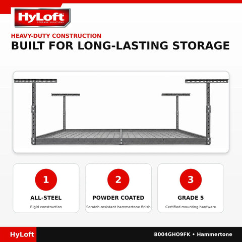 Hard As Nails Overhead Steel Garage Storage Ceiling Rack 45X45 Inch Black Hammertone Finish No Sweat Design Saves Floor Space For Totes Coolers And Travel Gear
