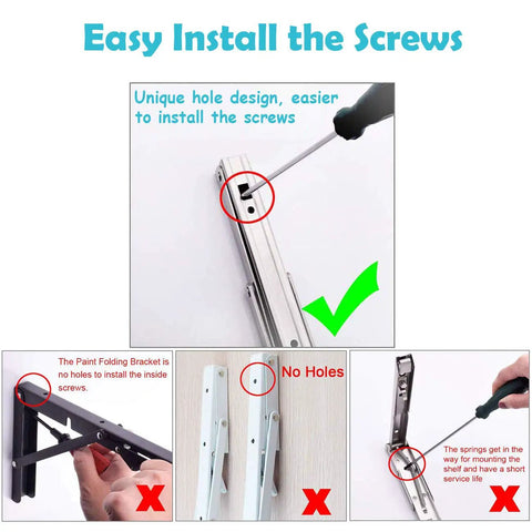 Easy install demonstration of 24 Inch Folding Shelf Brackets Heavy Duty Stainless Steel Wall Mount With 440 Lb Max Load.